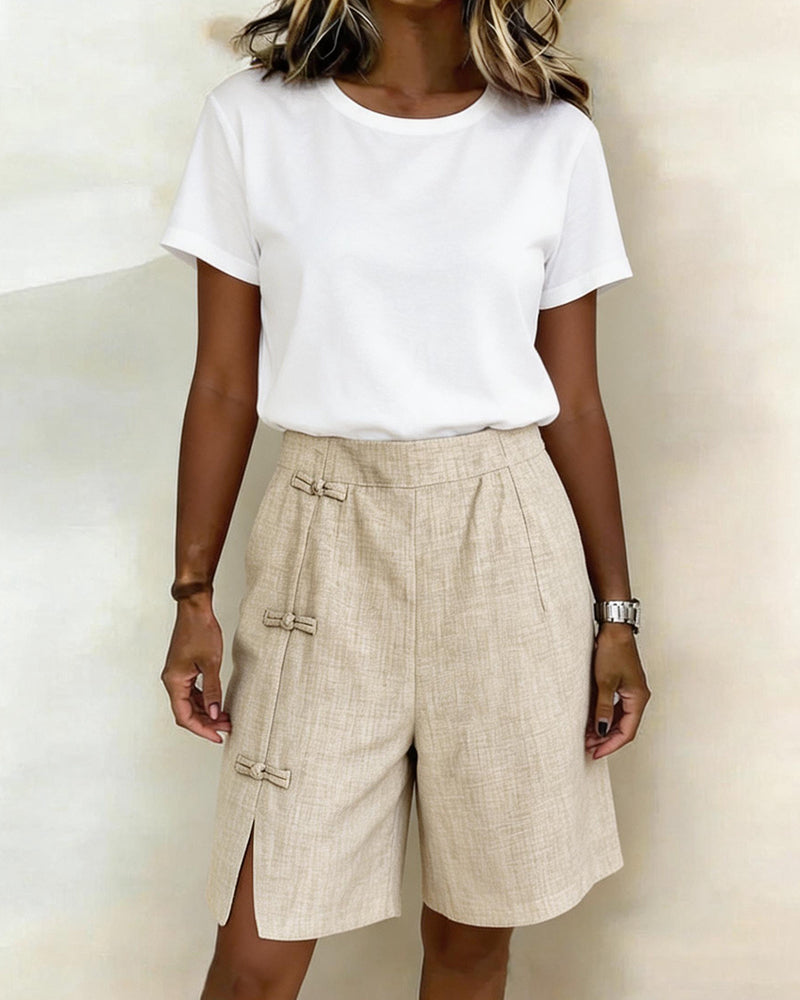 Knot Button Casual Shorts