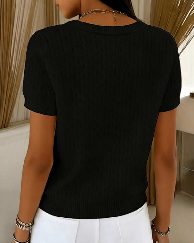 Crewneck Short Sleeve Solid Casual Pullover