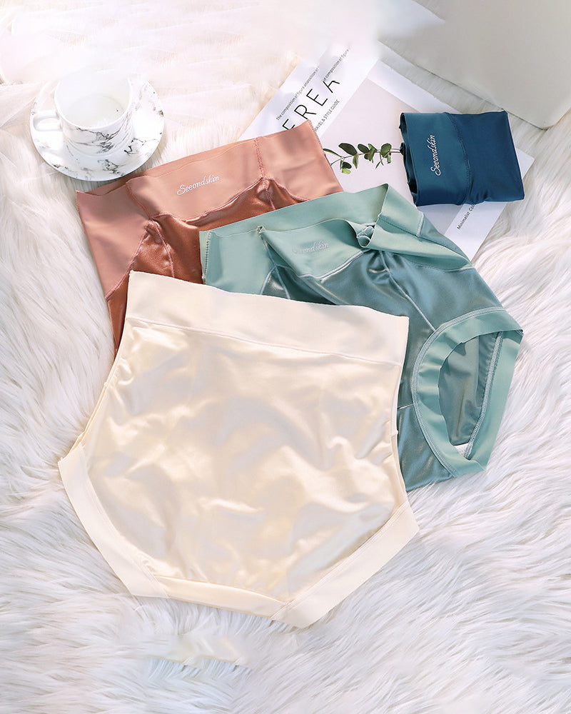 Women's High Waist Ice Silk Satin Seamless Sexy Hip Lift Tummy Control Panties