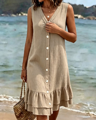 V-Neck Sleeveless Double Layer Ruffle Dress