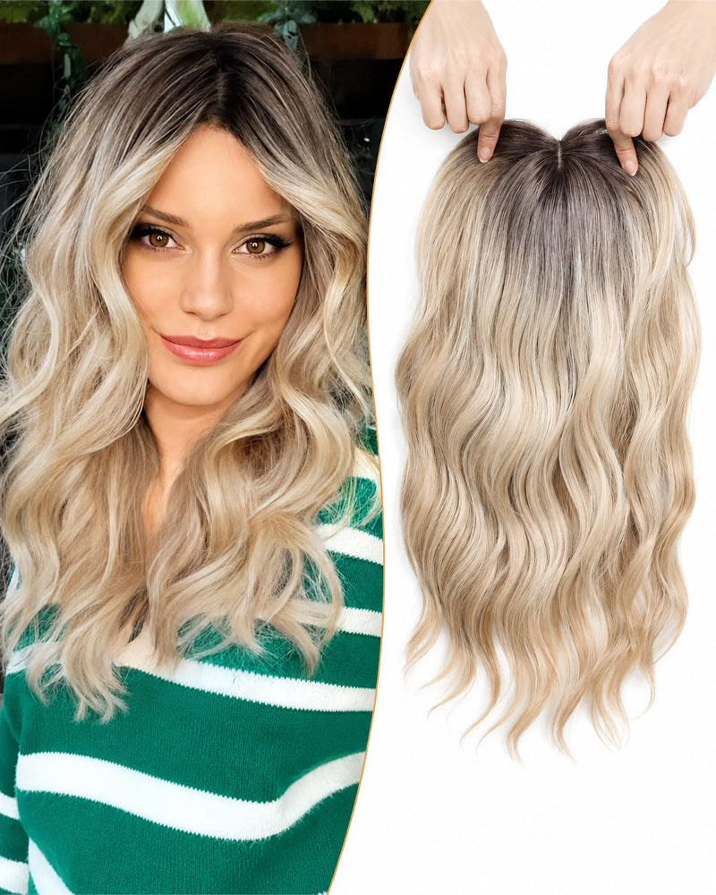 PANEWAY 16 Inch Wavy Hair Topper for Women