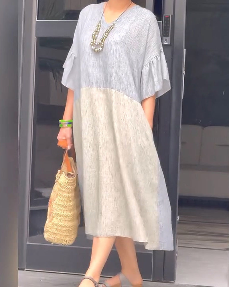 V-Neck Ruffle Sleeve Loose Dress