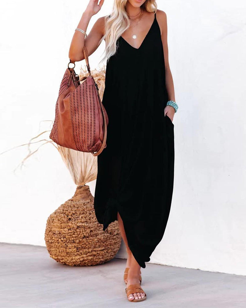Solid Loose Pocket Maxi Dress
