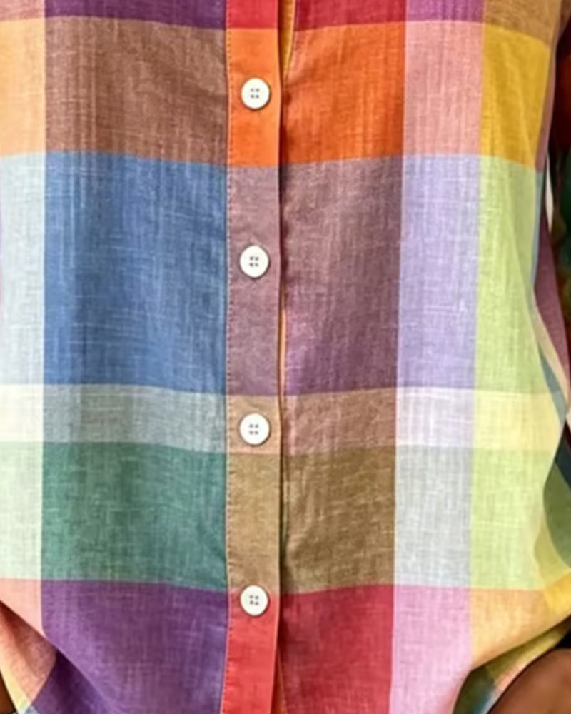 Colorful Checkered Button Front Relaxed Blouse
