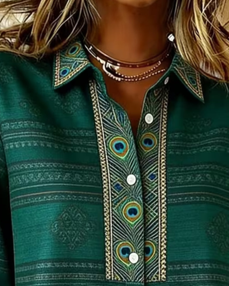 Striped Lapel Long Sleeve Shirt