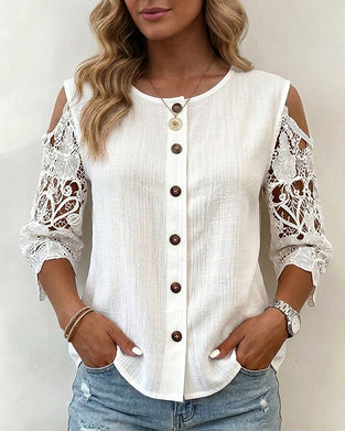 Cutout Off-Shoulder Button Blouse