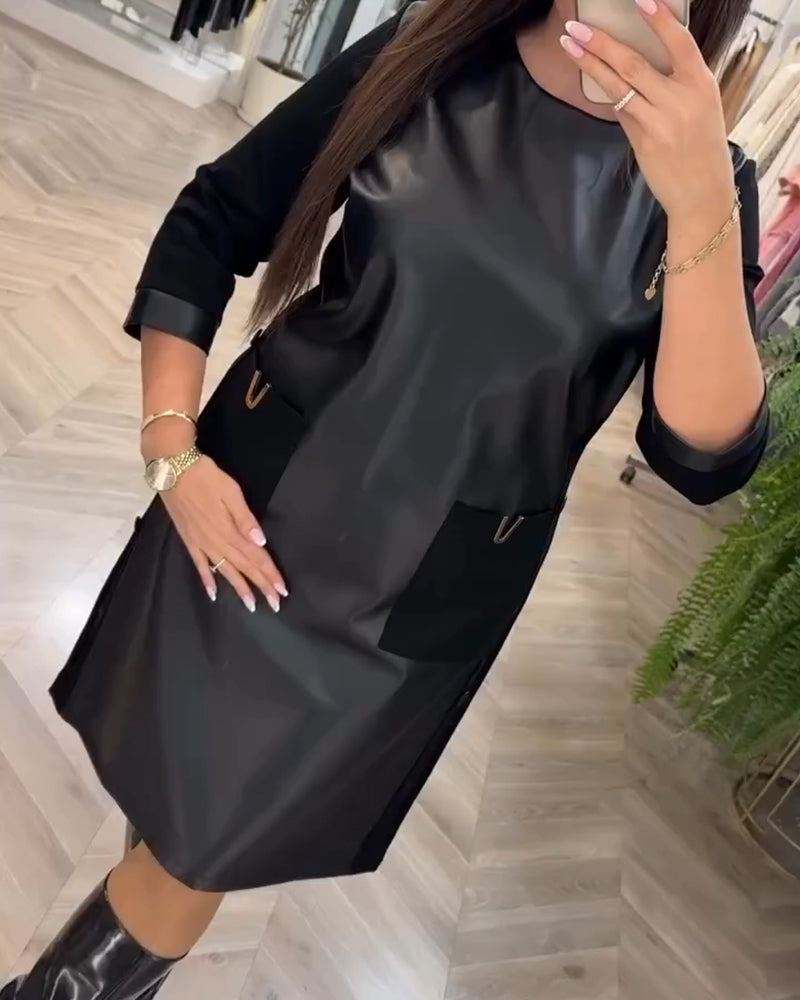 Fashion patchwork pocket shift dress