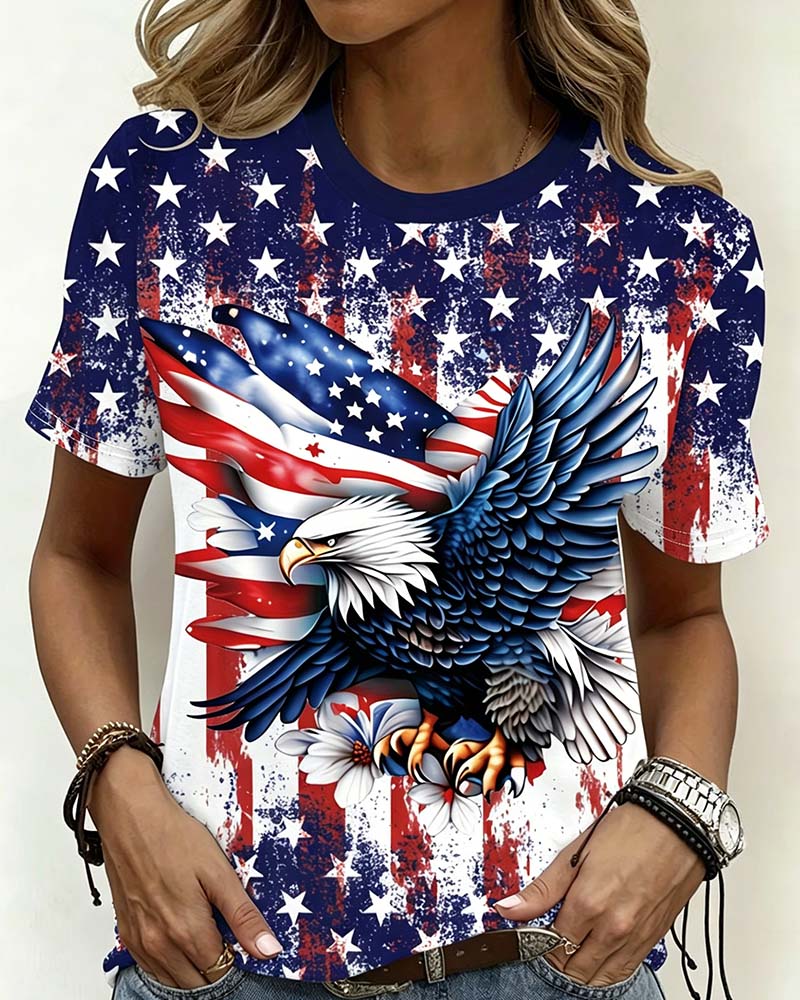 Stars And Stripes Eagle Print T-Shirt