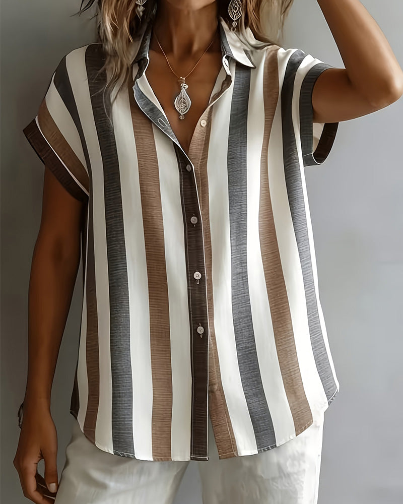 Vertical Stripe Short Sleeve Shirt