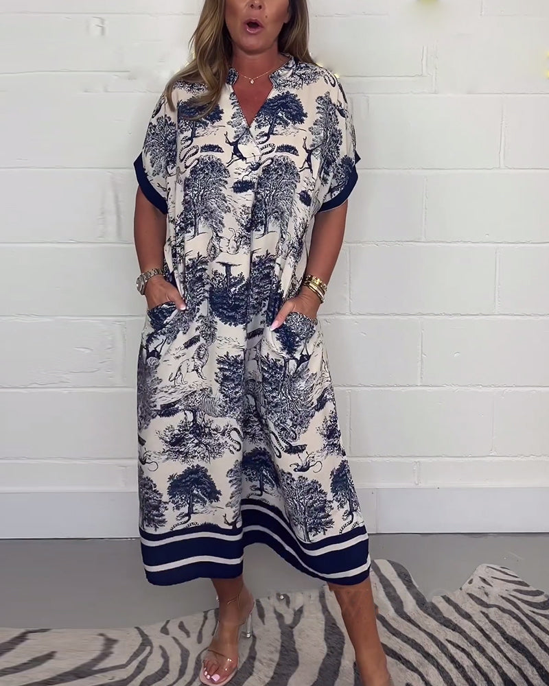 Animal print V-neck pocket dress