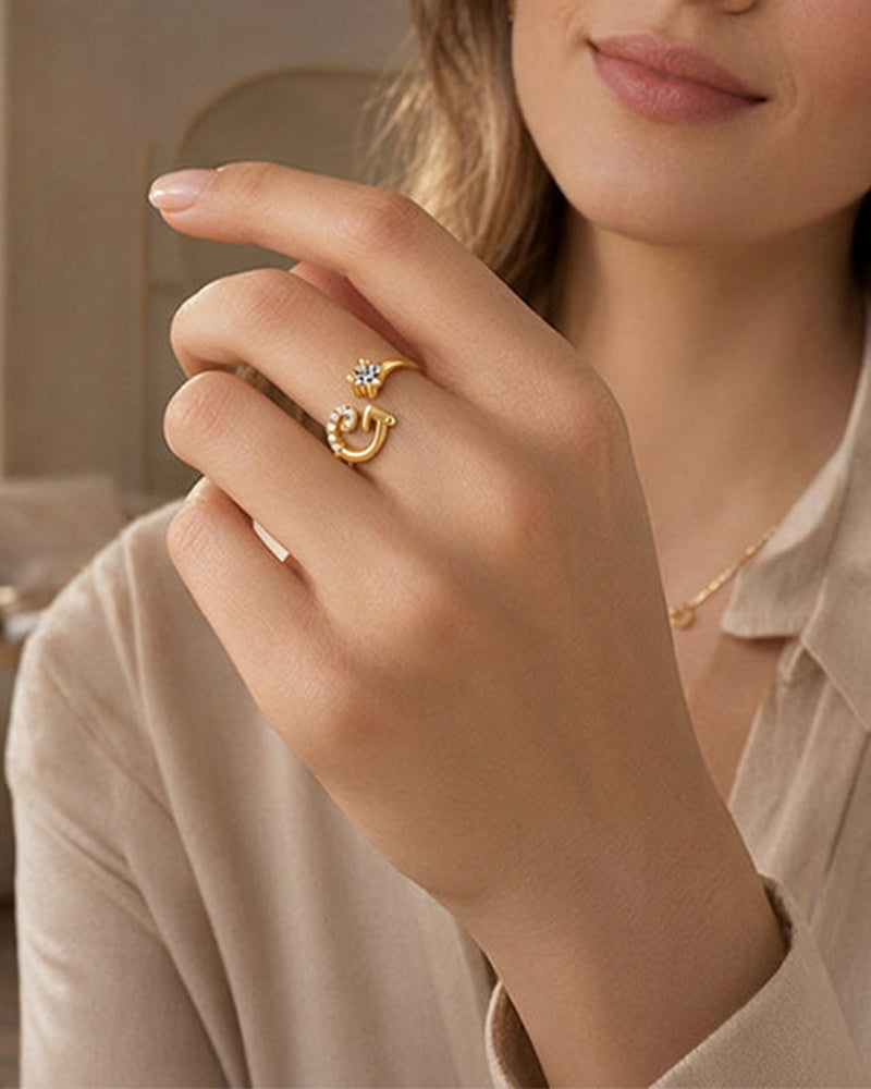 Adjustable Sparkling Initial Ring For Women
