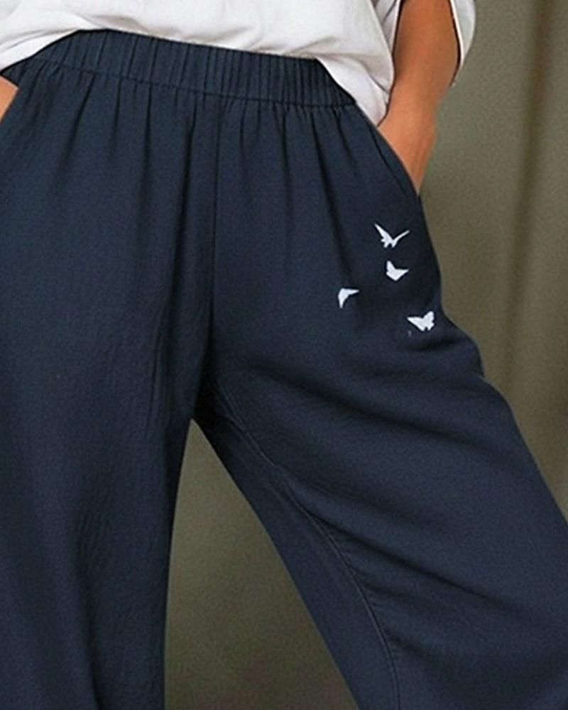 Fashionable Bamboo Bird Wide Leg Pants