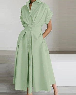 A-Line Tie High Waist Button Dress