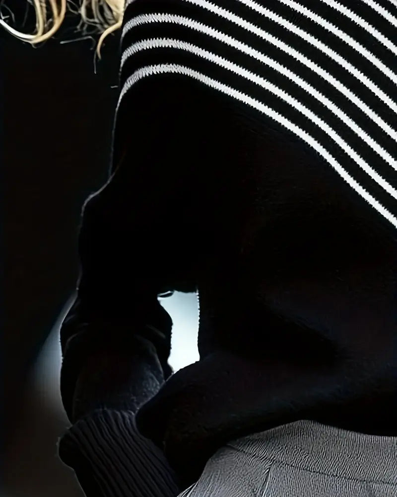 Turtleneck Striped Drop Shoulder Sweater