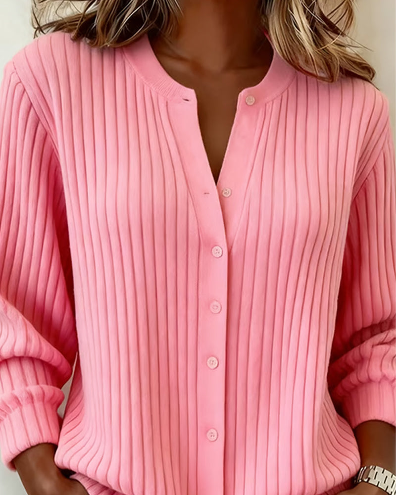 Round Neck Solid Color Long Sleeve Pullover