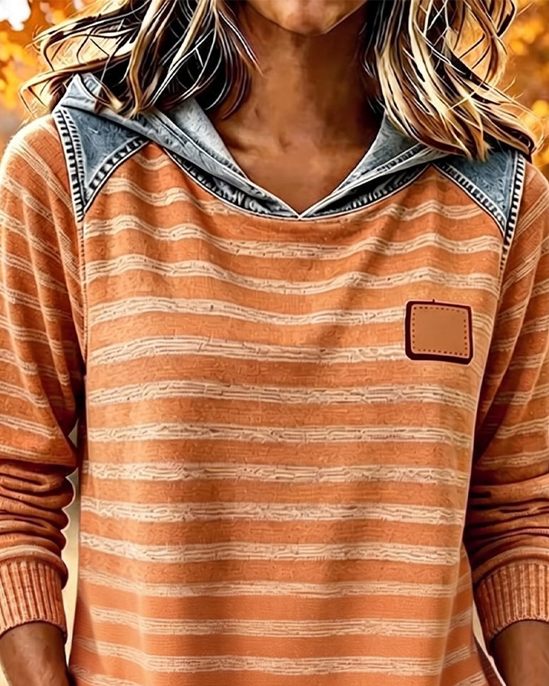 Patchwork Stripe Casual Hoodie
