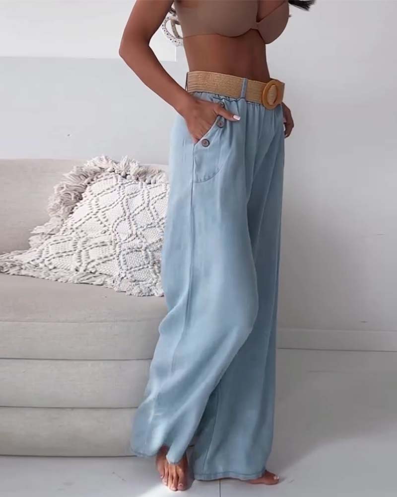 Washed Denim Wide-Leg Pants