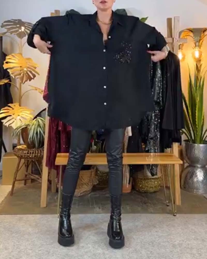 Casual Loose Temperament Pocket Sequin Shirt