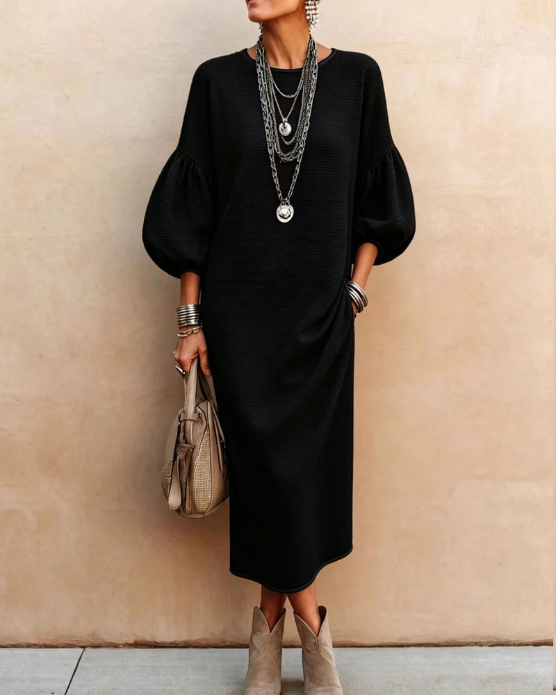 Color Block Puff Sleeve Dress