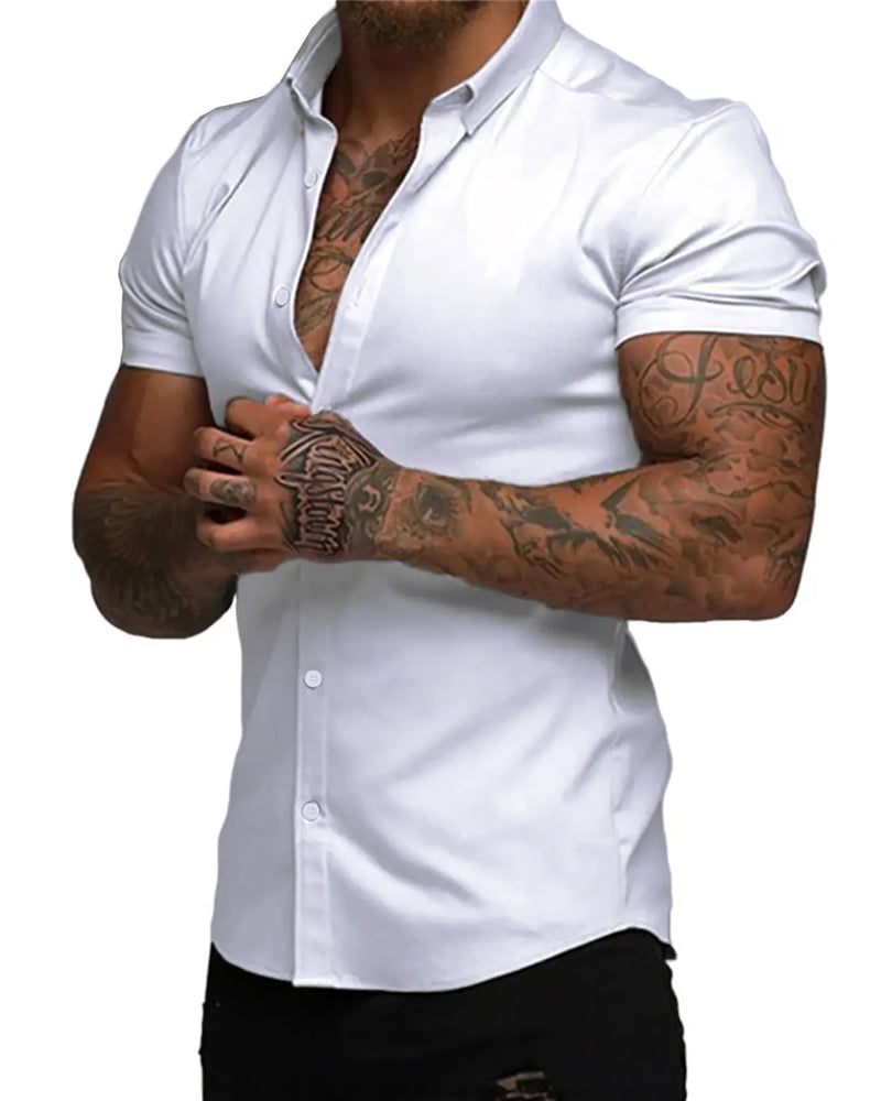 High Stretch Lapel Short Sleeve Men's Shirt