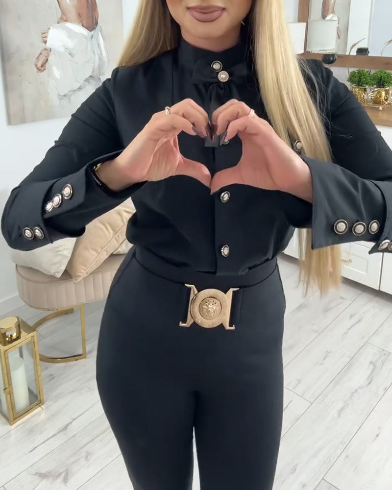 Metal-Buttoned Long-Sleeved Shirt