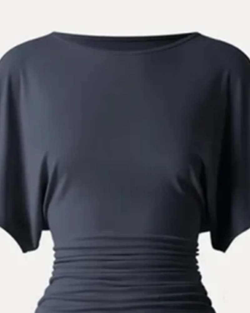 Casual Solid Pleated Short Sleeve Blouse