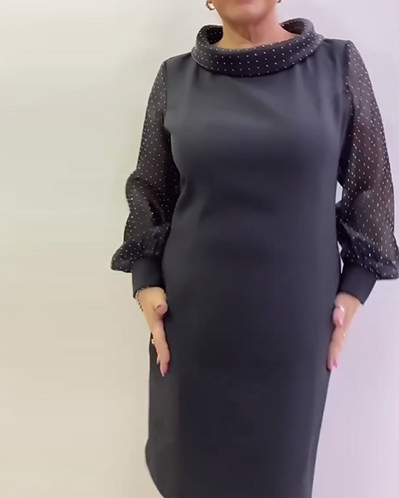 Lantern Sleeve Mesh Patchwork Dress