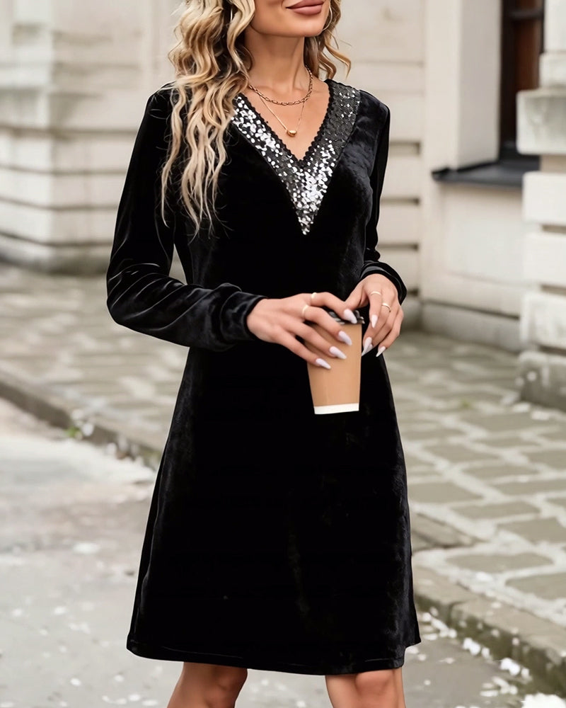 Elegant V-Neck Sequined Dress