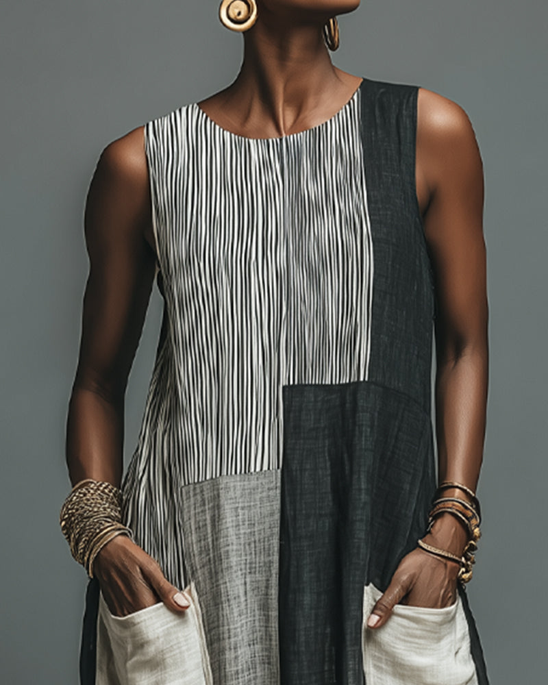 Patchwork Sleeveless Color Block Maxi Dress