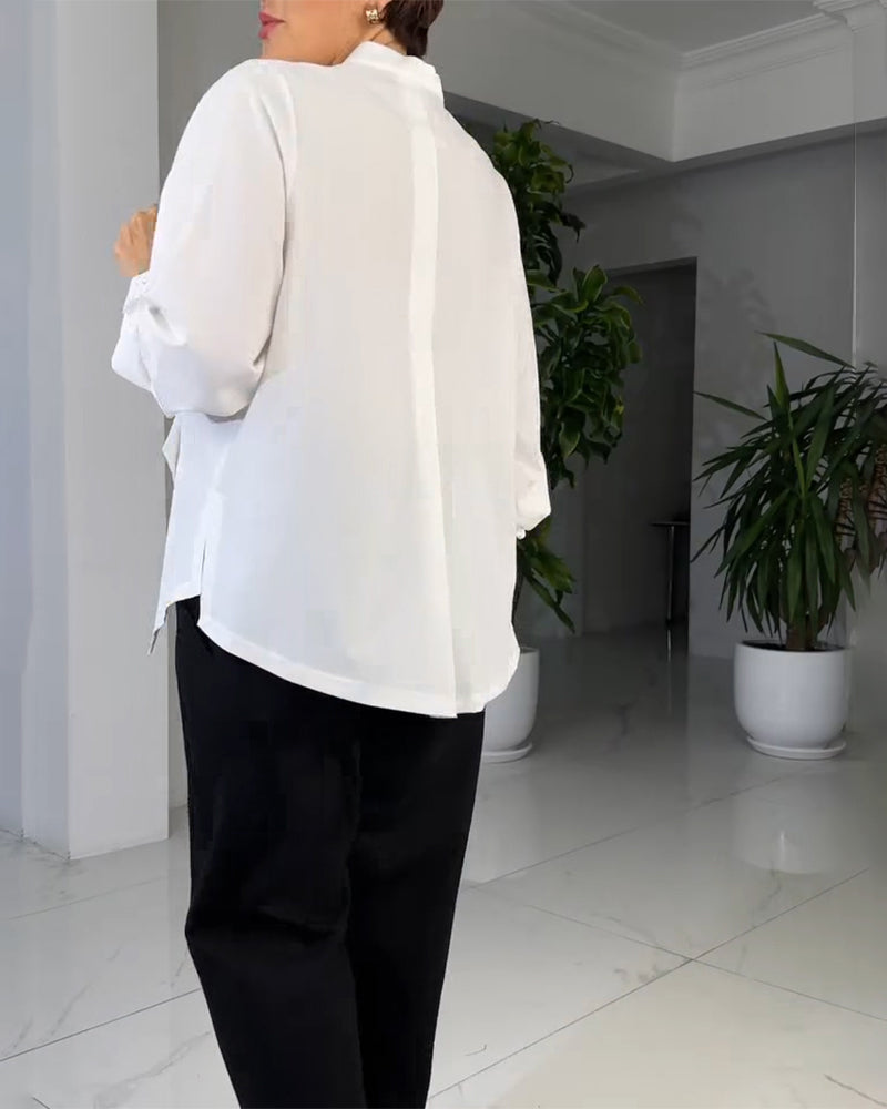 Solid Color Irregular Button-Up Shirt