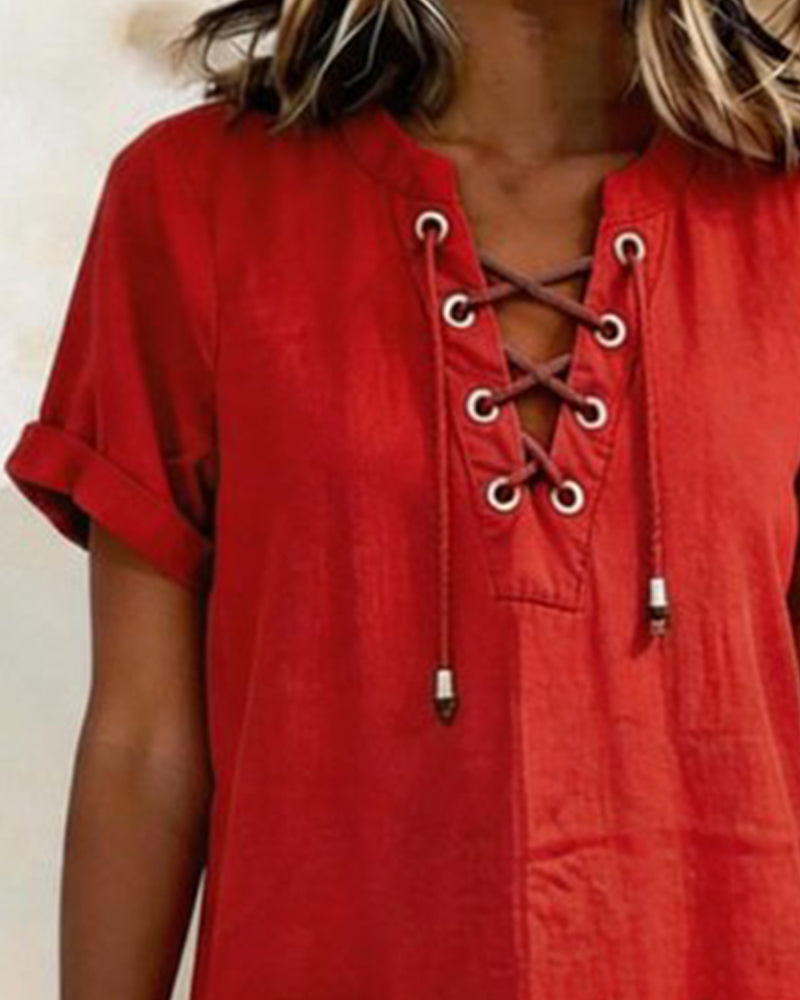 Tie V Neck Pocket Sheath Dress