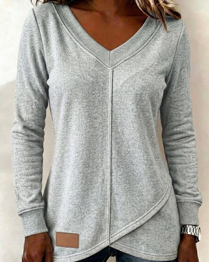 V-Neck Long-Sleeve Cross Asymmetric Sweatshirt