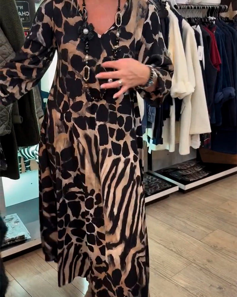 Leopard Zebra Loose Long Sleeve Dress