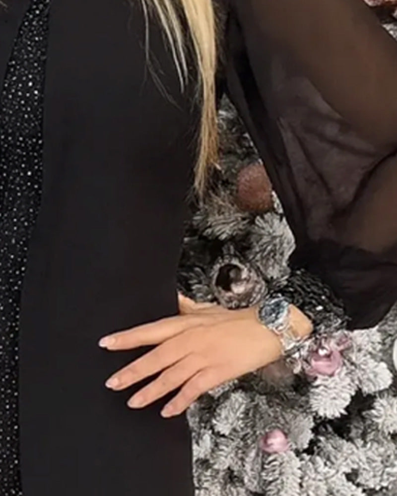 Faux Two-Piece Fashionable Round Neck Dress