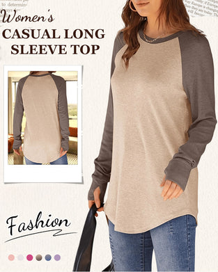 Crew Neck Raglan Colorblock Long Sleeve Top
