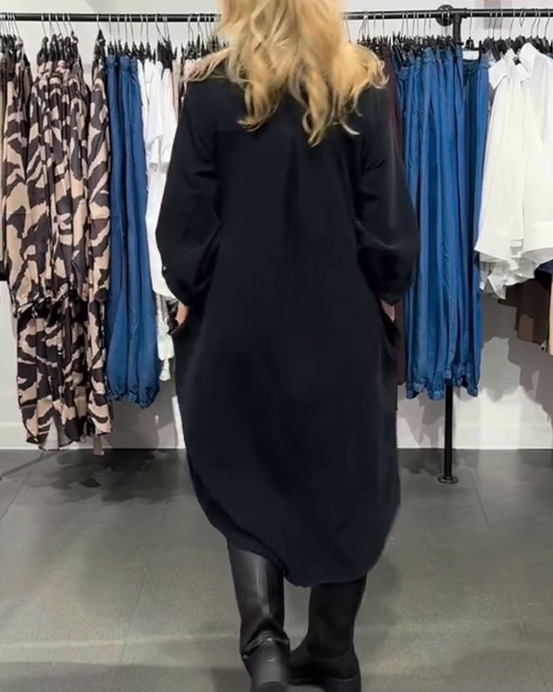 Lapel Pocket-Breasted Long Shirt Dress