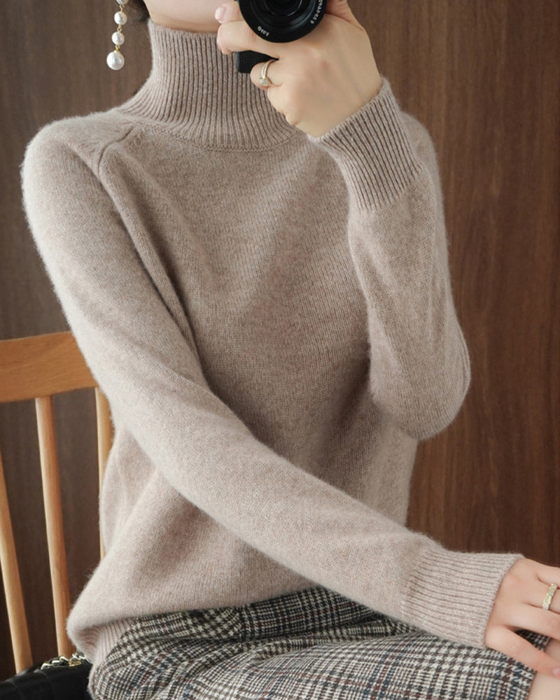 Simple solid color high collar long sleeve sweater
