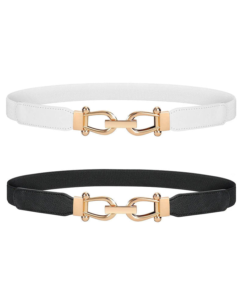 Women Stretchy Waist Belt Retro Elastic Skinny Belt for Ladies with Gold Buckle