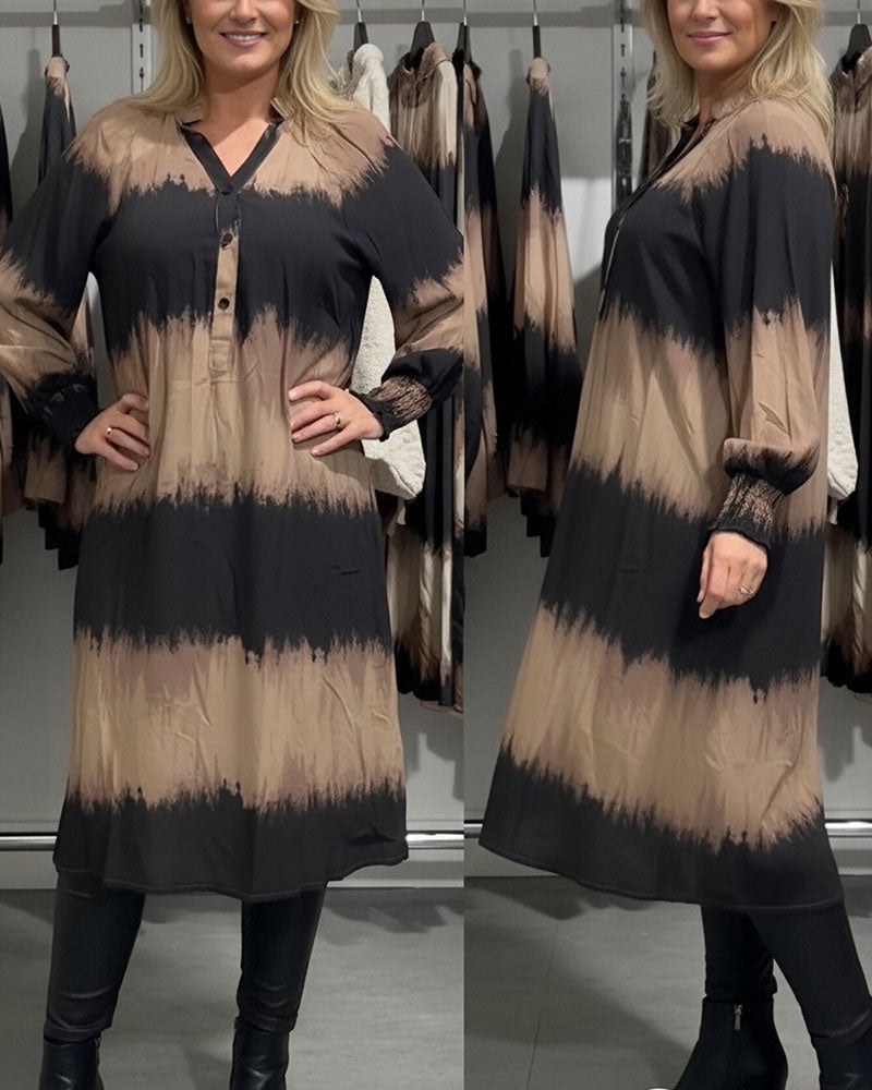 Long-Sleeved Gradient Print Dress