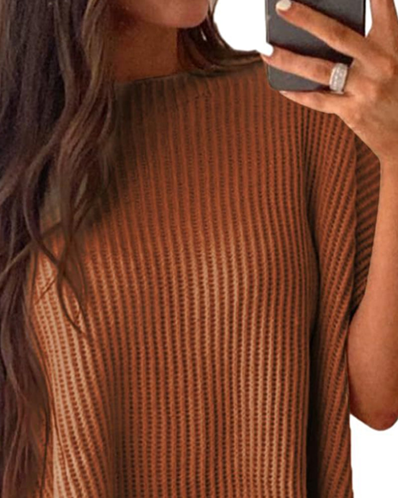 Solid Crewneck Batwing Sleeve Pullover