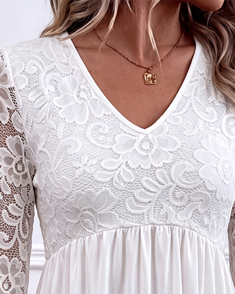 Lace Long Sleeve Shirred Blouse