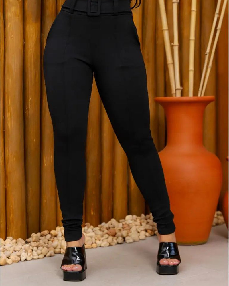 Belted Textured Slim Tapered Pants