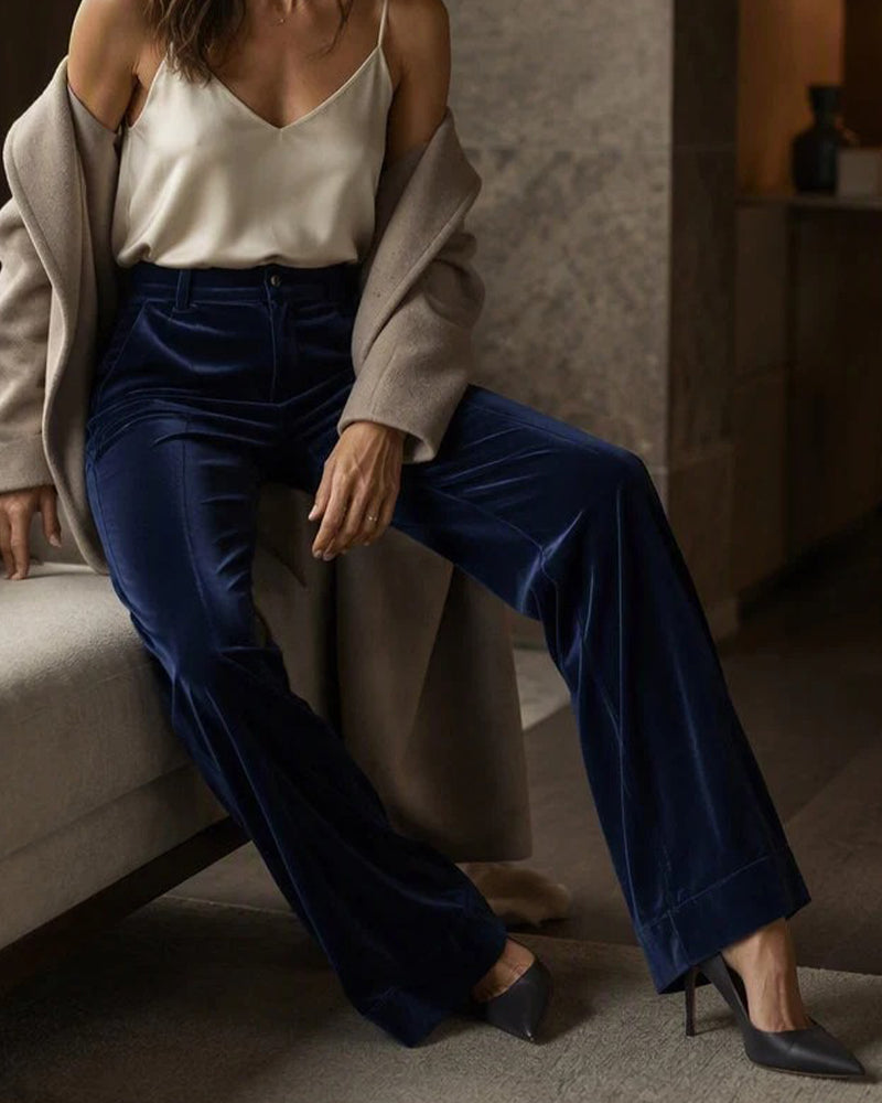 Solid Color Velvet Pocket Long Pants