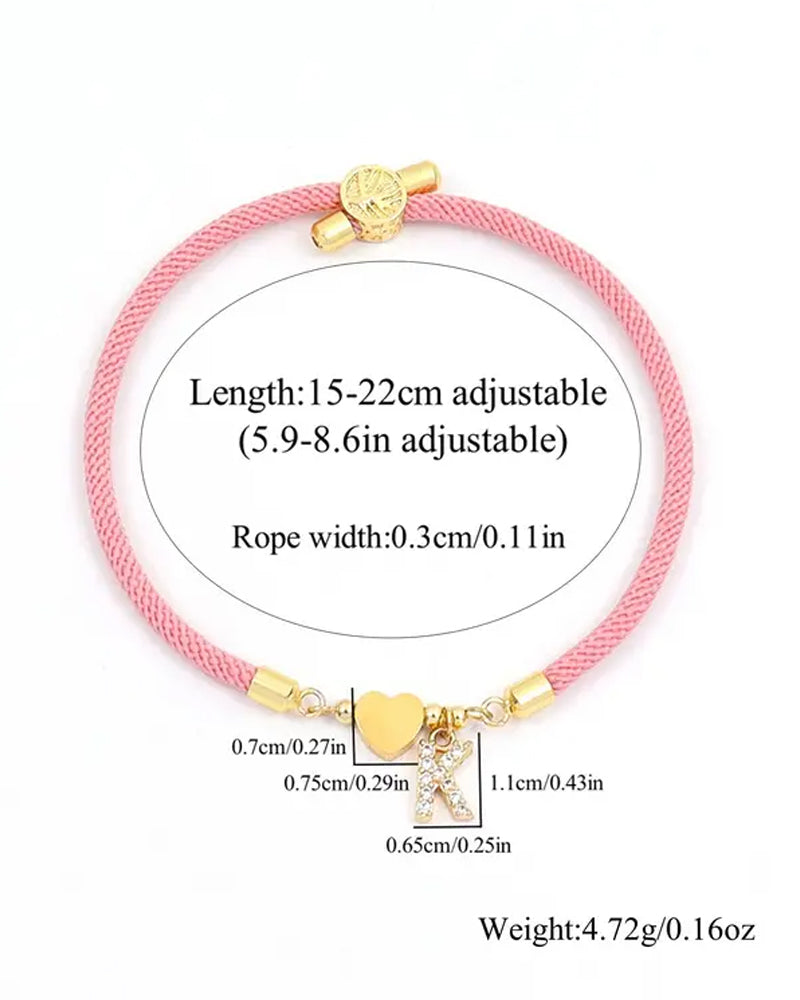 Initial Heart Charm Link Fashionable Bracelet