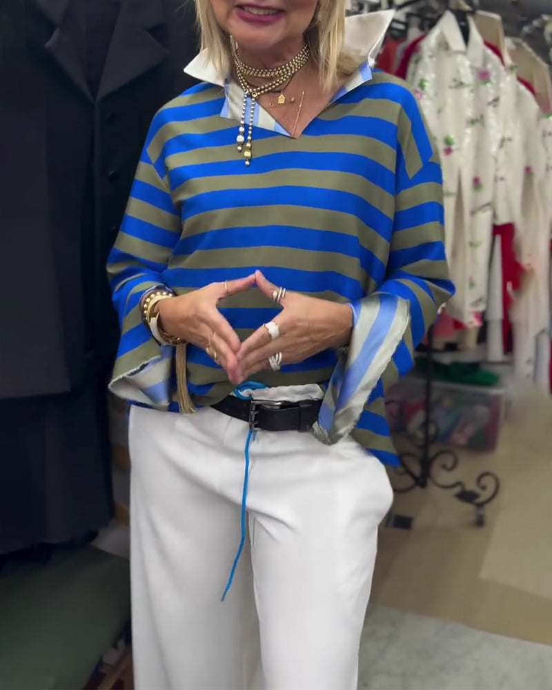 Stylish Lapel Striped Blouse