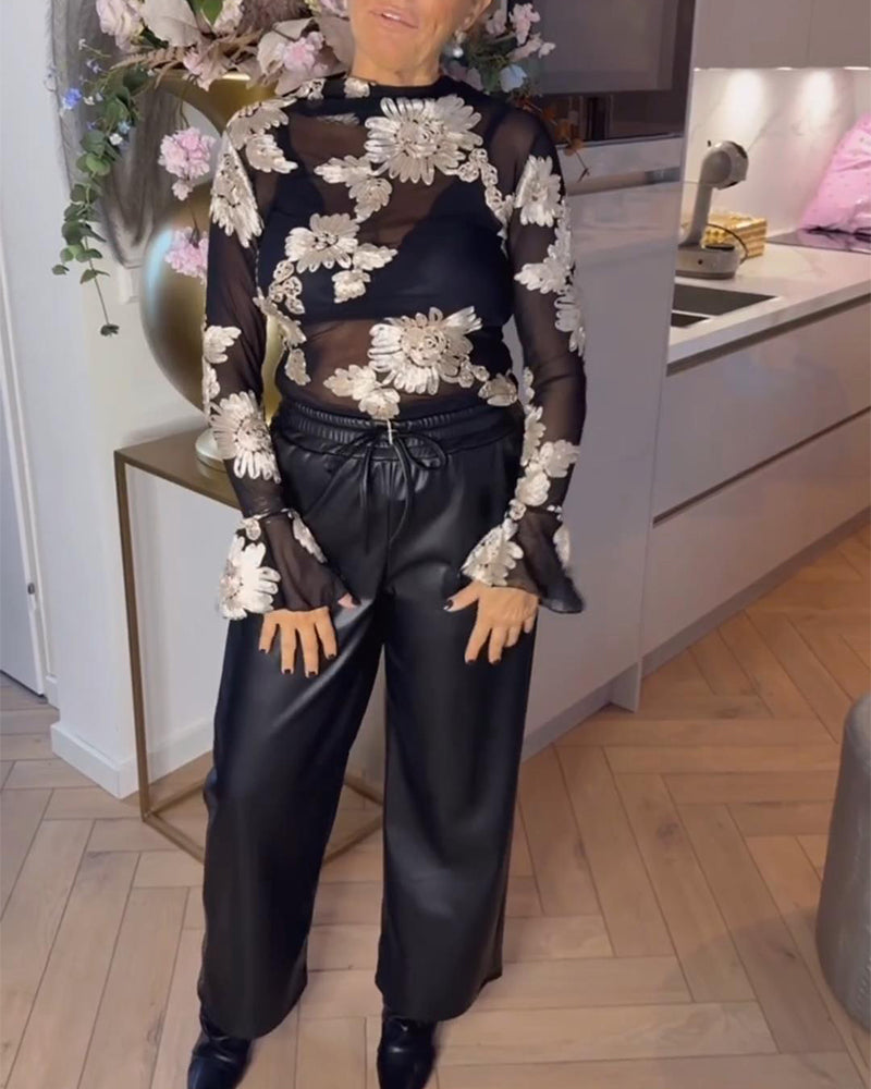 Trumpet Sleeve Fashion Floral Blouse