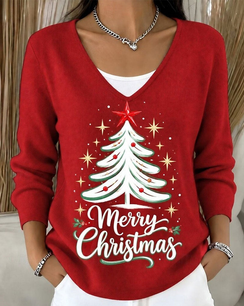 Christmas Tree Print Long Sleeve Top