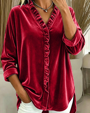 Solid Color Ruffled Slit Top