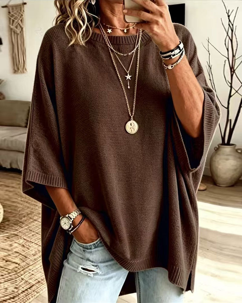 Loose Round Neck Solid Color Pullover