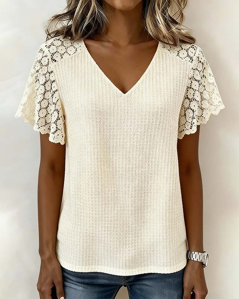 Waffle Panel Lace Top